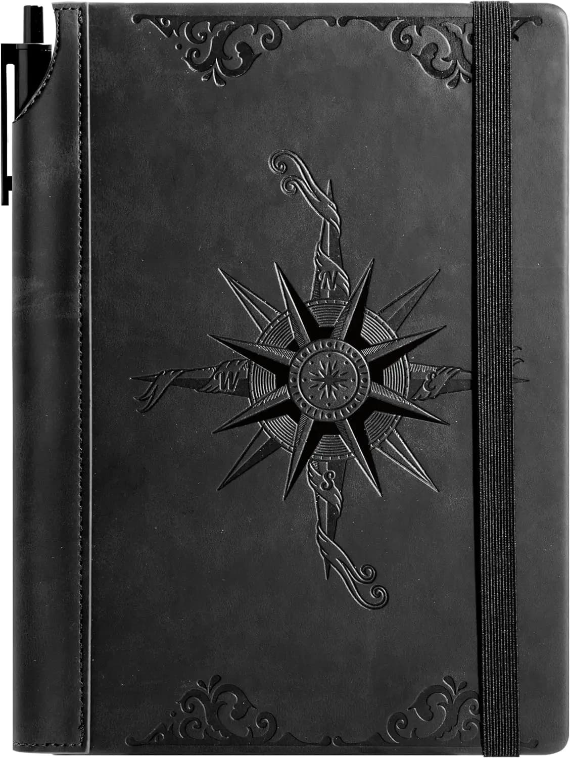 A5 Hardcover Leather Journal, 288 Lined Pages, 100 GSM, Pen Holder, Gift Set for Writing, Travel, Office