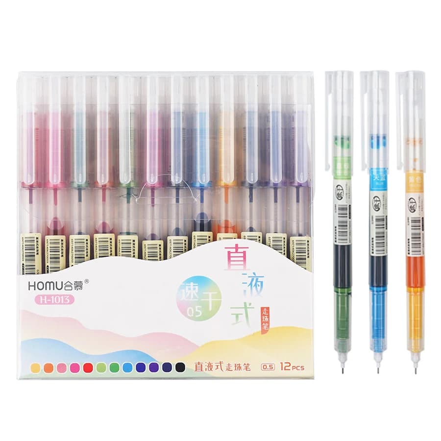 Set of 12 Straight Liquid Gel Pens Pastel 0.5mm Quick-Drying Porous-Point Pen for School Office Writing Exam Supplies Stationery