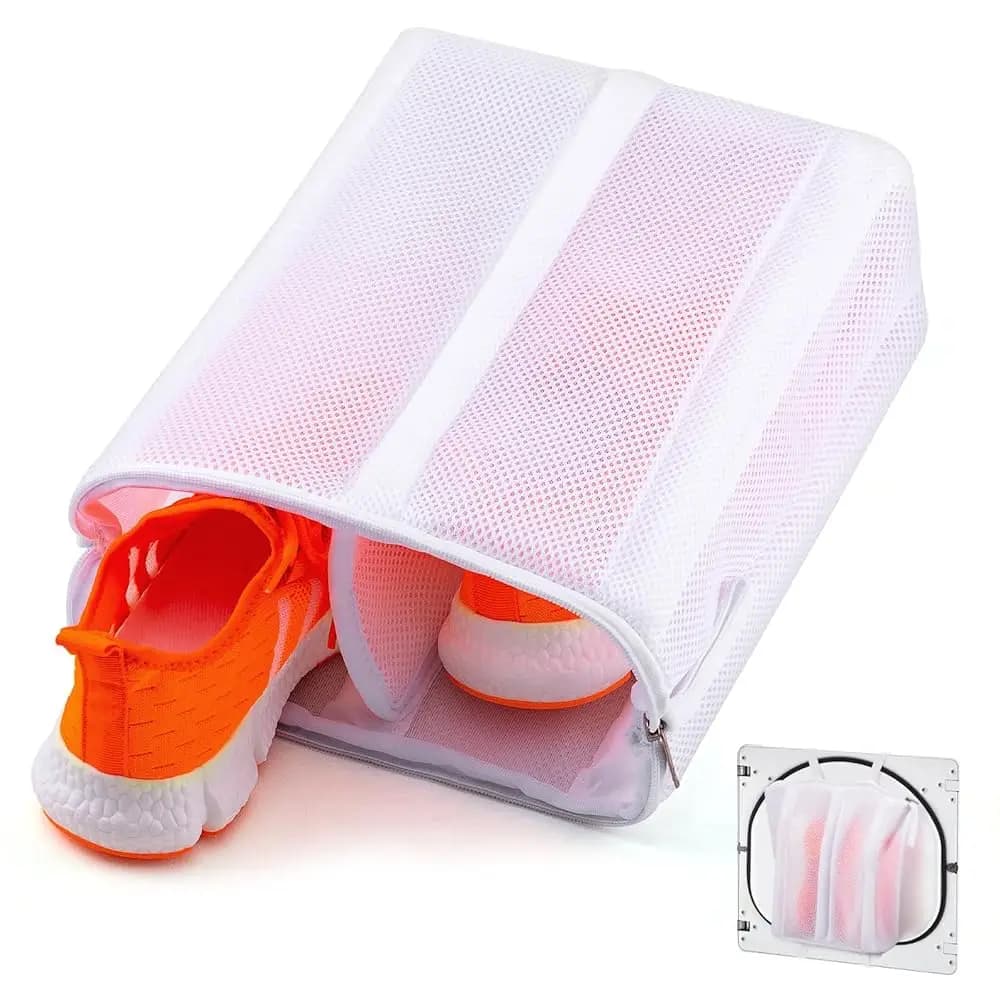 Sacchetto 2-in-1 per Asciugare e Lavare le Scarpe, Sacchetto Asciugascarpe a Doppia Zona con Cinghie Elastiche, Sacchetto per Lavaggio Scarpe da Appendere alla Porta