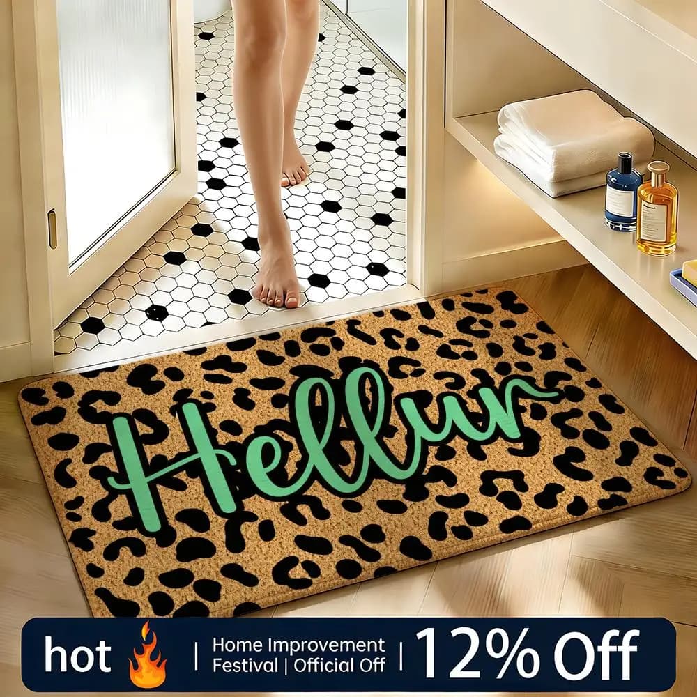 Soft Absorbent Non-Slip Rug LeopardWelcomeMat Floor Mat Home Decor Doormat Bedroom Floor Mat Shower Carpet