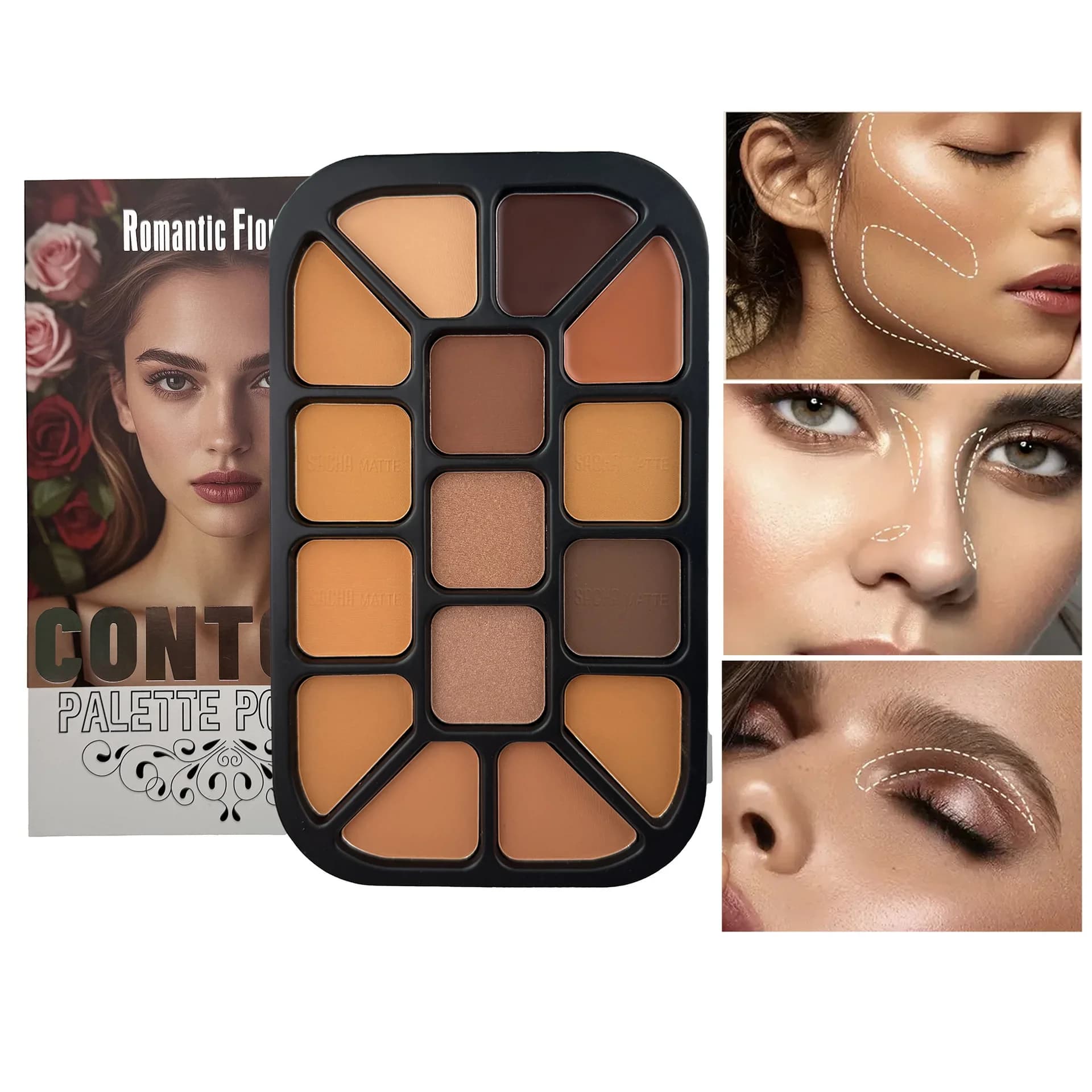 Tavolozza in polvere per contorno viso a 15 colori Evidenziatore opaco Correttore per ombreggiatura naturale Formula bagnata e asciutta per il trucco scolpito del viso