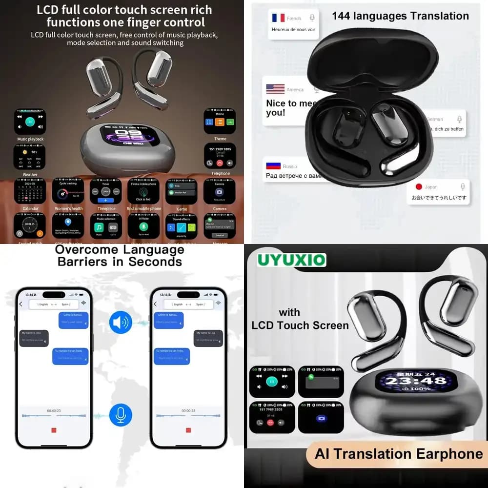 Wireless UYUXIO OWS AI with Real Time Translation, 144 Languages Online, LCD Touch Screen