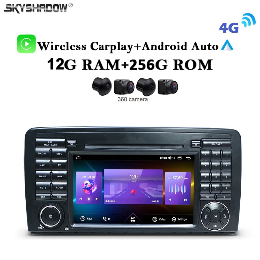 12G+256G Carplay Auto Android 13.0 IPS Car DVD Player GPS Map WIFI Bluetooth Radio For Benz W251 R280 R300 R320 R350 2006-2016