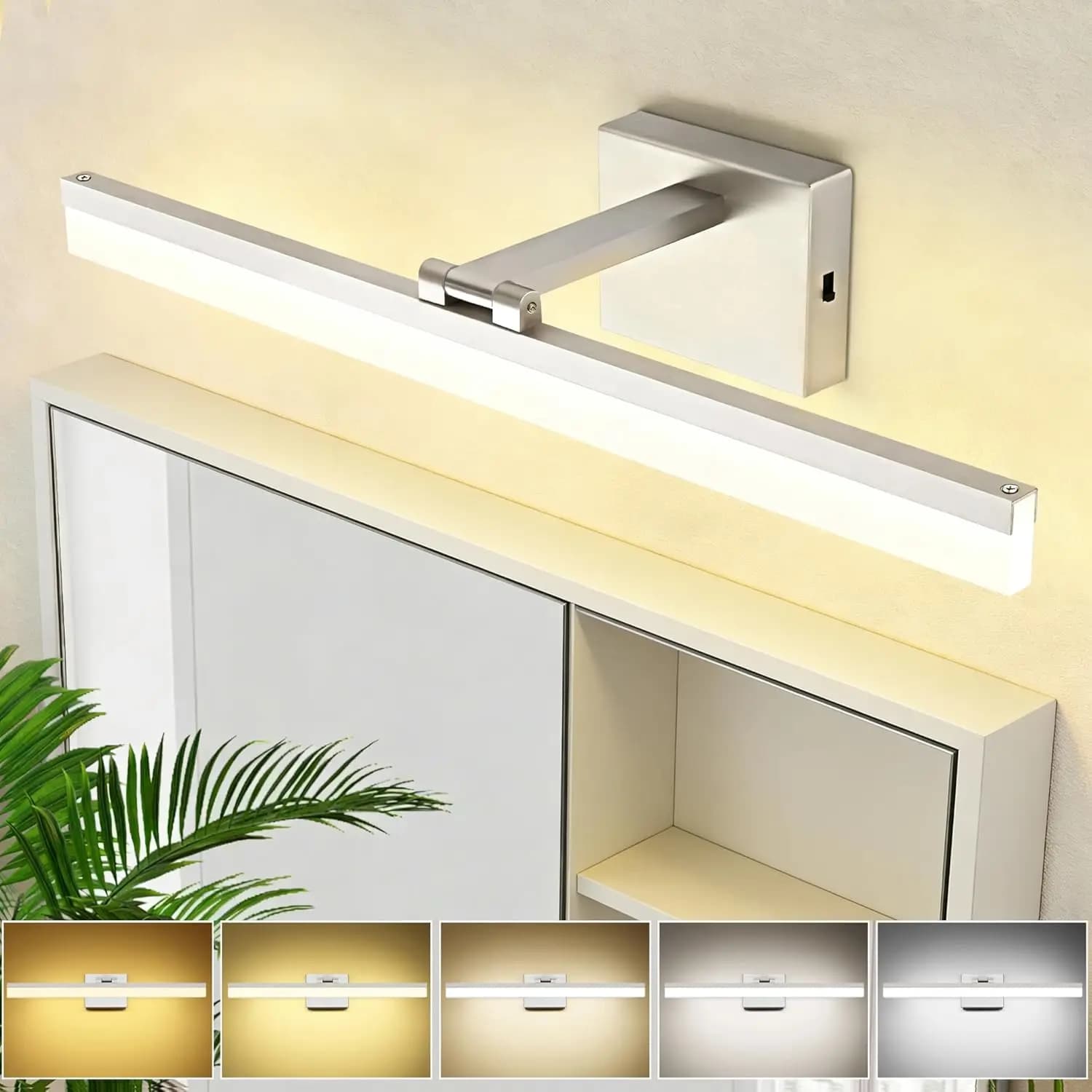 Lampada LED da 24 Pollici per Specchio da Bagno con Finitura Nichel Spazzolato, 5 Temperature di Colore, Dimmerabile