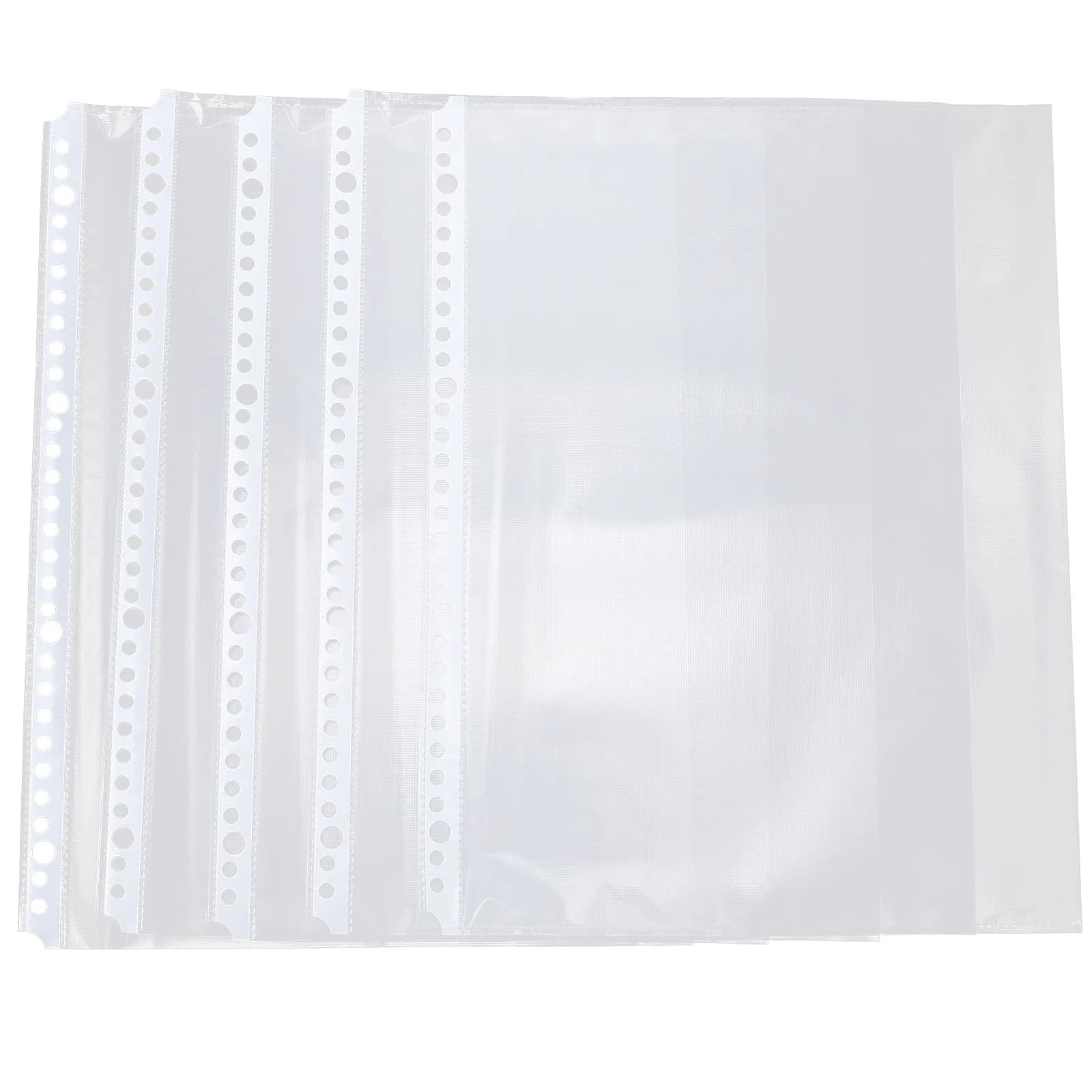 100Pcs Clear File Folder Inner Page Protectors Environmental Plastic 30 Holes Binder Loose Leaf Pockets Document Storage Sheets