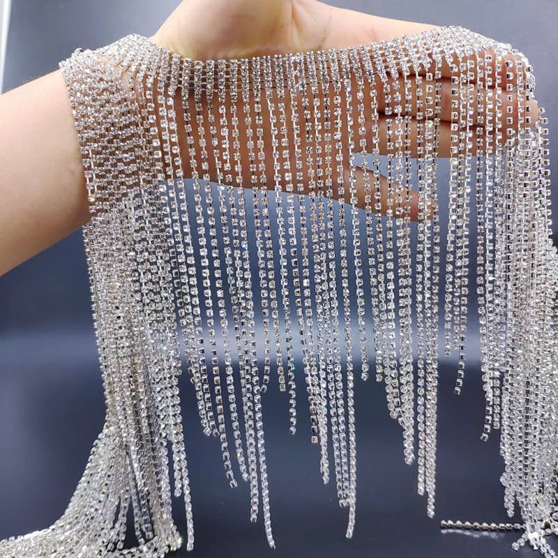 Cintura con frange di cristallo bling a catena con nappe e nastro largo 21 cm per accessori di abbigliamento con scialle da sposa Decorazione di gioielli fai da te