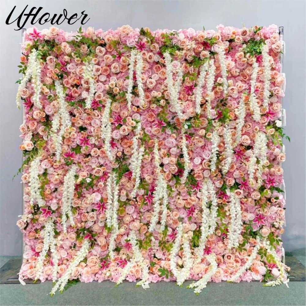 Uflower lusso rosa rosa ortensia 3D tenda avvolgibile fiore parete decorazioni per sfondo matrimonio all'aperto per reception