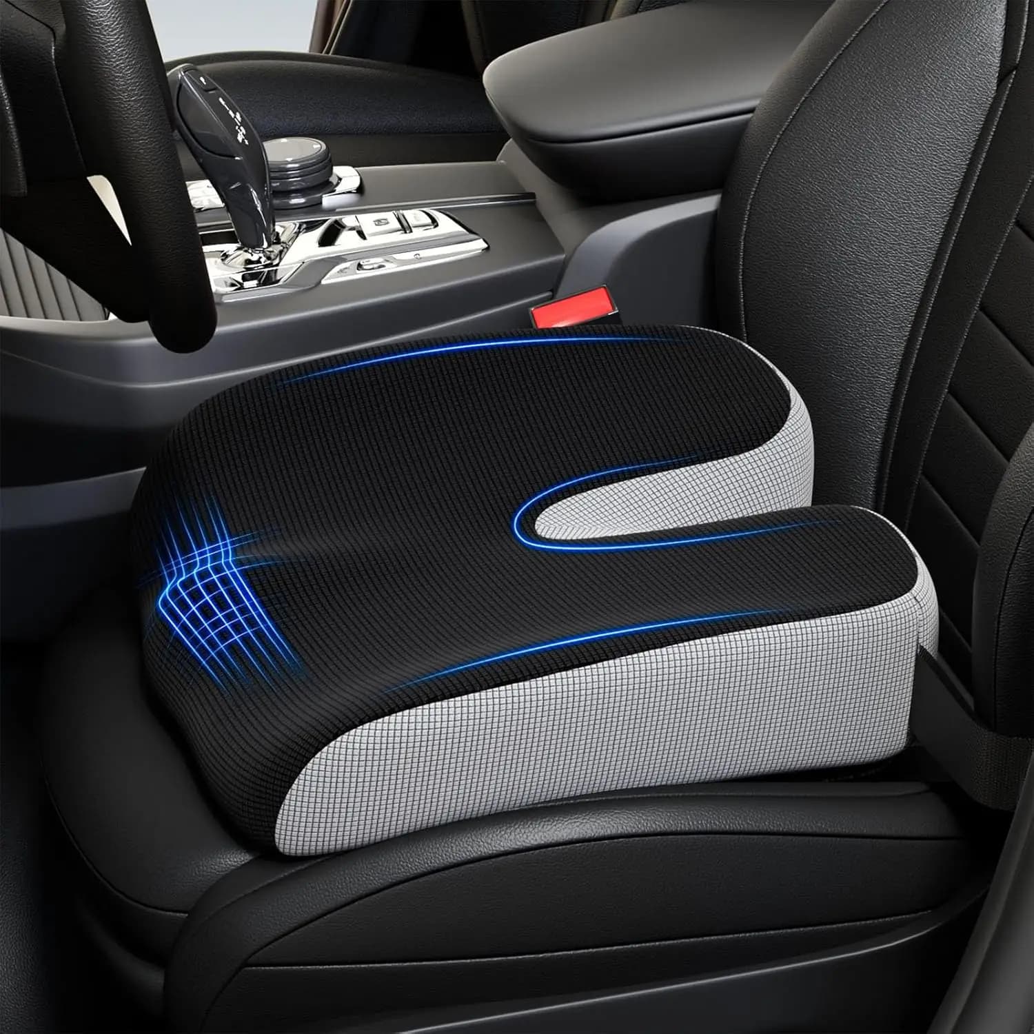 Car Seat Cushion in Memory Foam to Relieve Coccige Pain, 3 Inch Height Increase for Car, Truck, Home and Office Chairs, Black