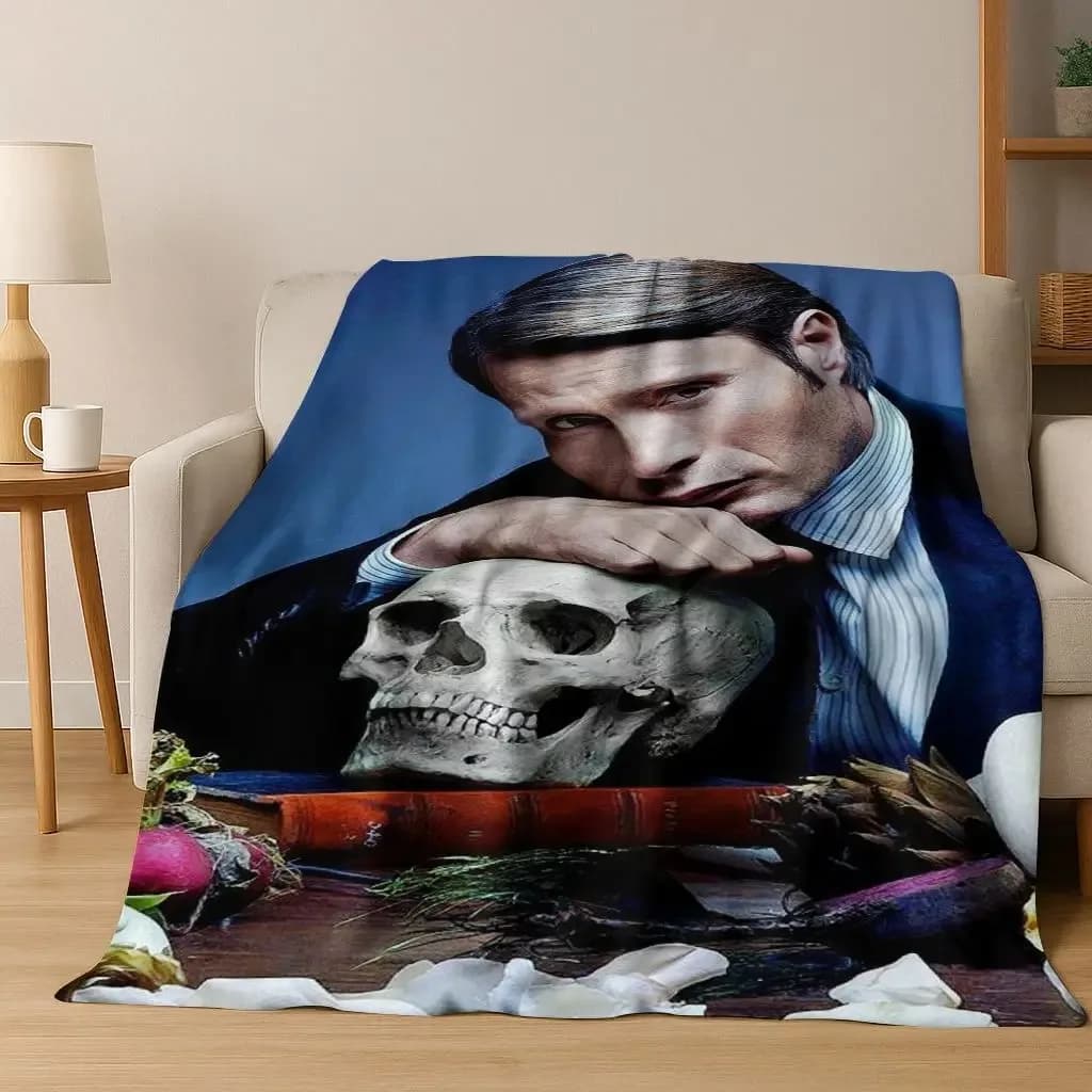 Mads Mikkelsen Sexy Man Art Flannel Blanket,Cozy Soft Throw Blanket for Home Bedroom Bed Sofa Picnic Cover Gift Kids