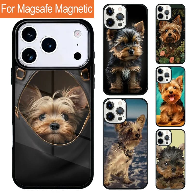 Cover Magnetica Wireless per iPhone con Cucciolo di Yorkshire Terrier, Compatibile con MagSafe, per iPhone 17 Pro 16 15 13 12 11 Pro Max Air 14 Plus