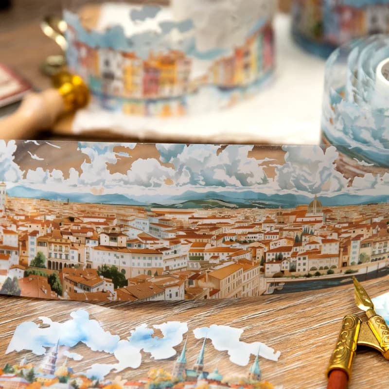 75mm x 2m Washi Tape Europa Viaggio PET Scenic Fai da te Scrapbooking Journal Planner Adesivi per la custodia del telefono Decorazione del taccuino