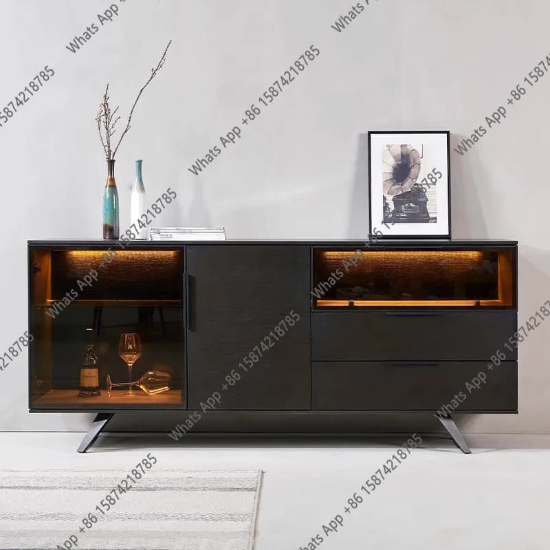 Mobiletto portabottiglie in legno massello italiano con anta in vetro e illuminazione, mobiletto da soggiorno a parete, moderno e semplice, per ingresso.