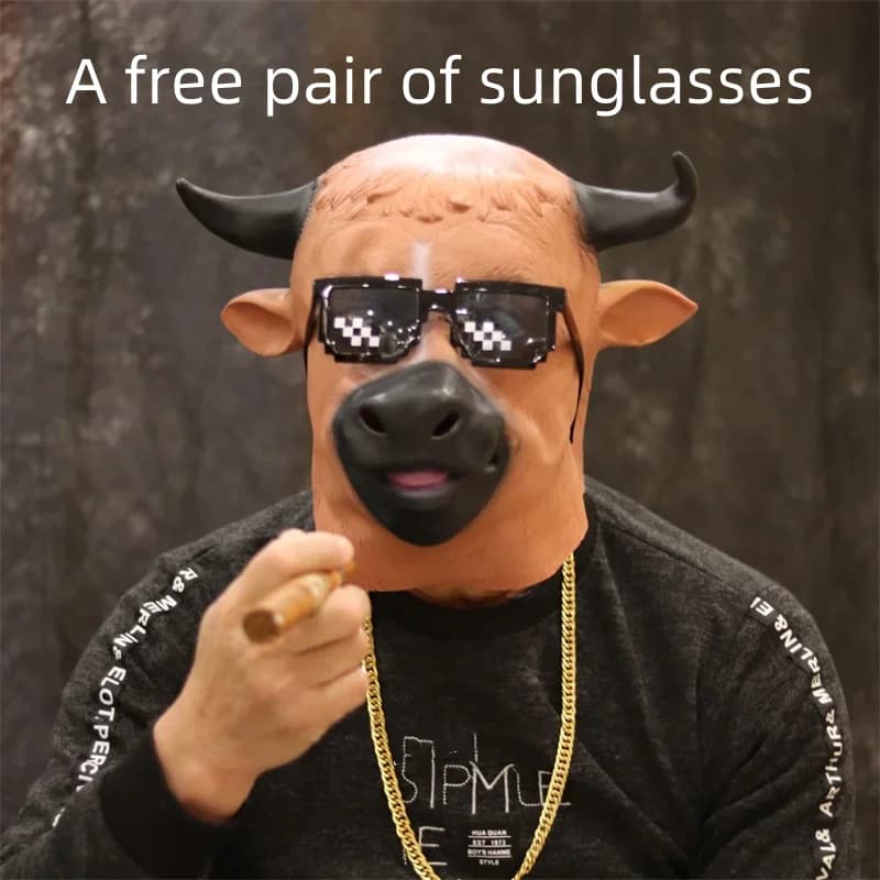 Men's hairy bull mask, Cosplay Rave, latex cap, Halloween accessories, full cover for animals Horror