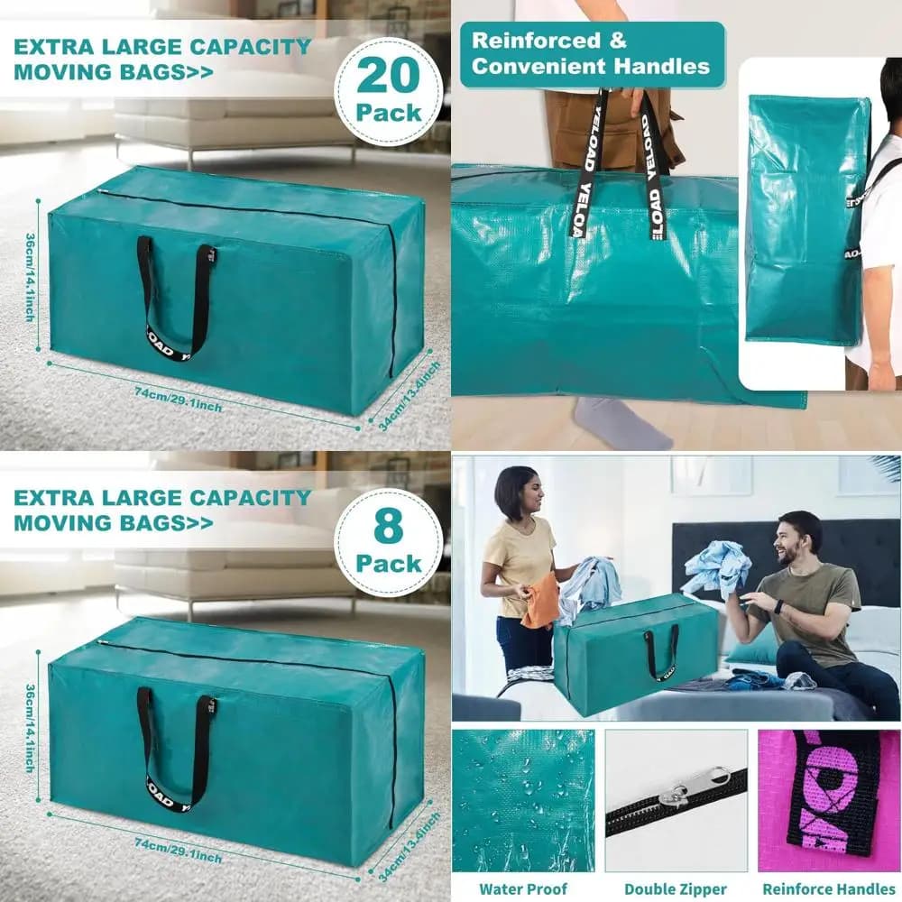 Sacchi per lo stoccaggio extra grandi e resistenti, confezione da 20, 29x14x13 pollici, con cerniera e manici rinforzati per traslochi, vestiti, scarpe, ecc.