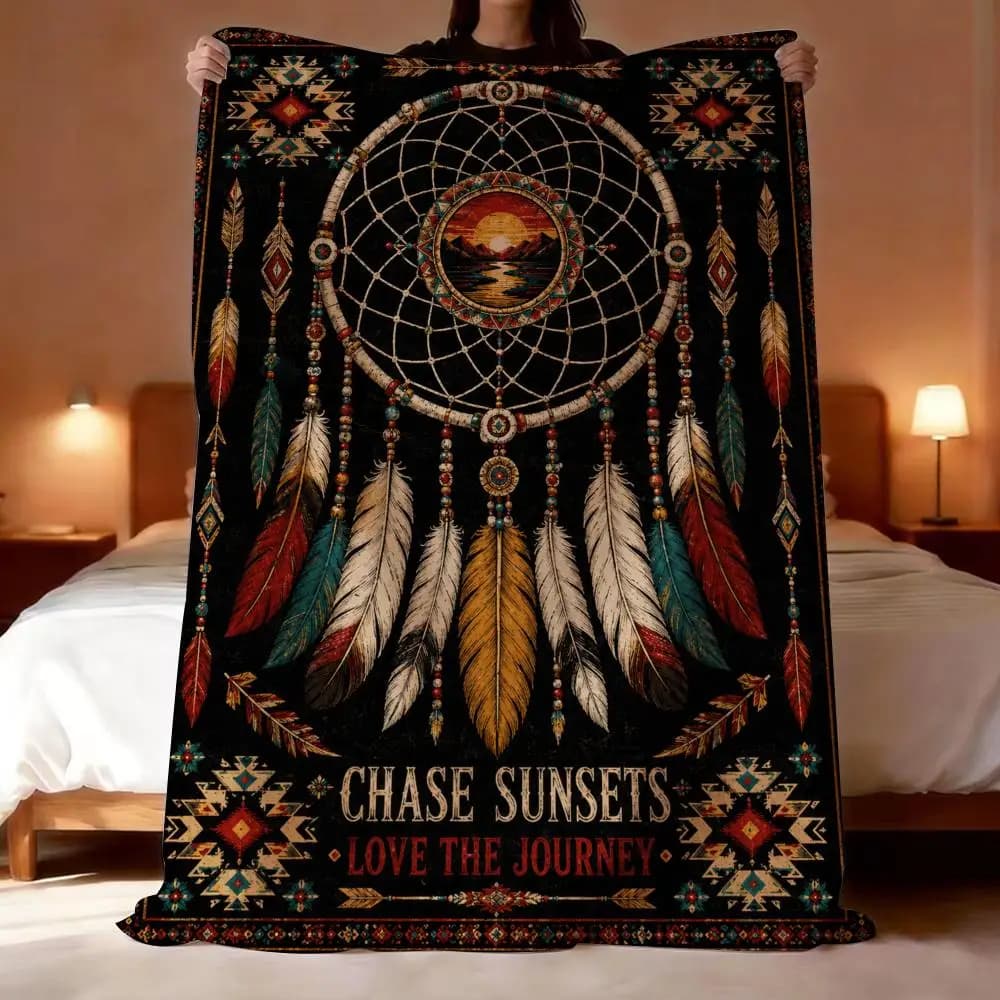 Bohemian Dreamcatcher Throw Lightweight Soft Flannel Throw Blanket Skin-friendly Cooling AC Nap Blanket for Sofa Couch Bed