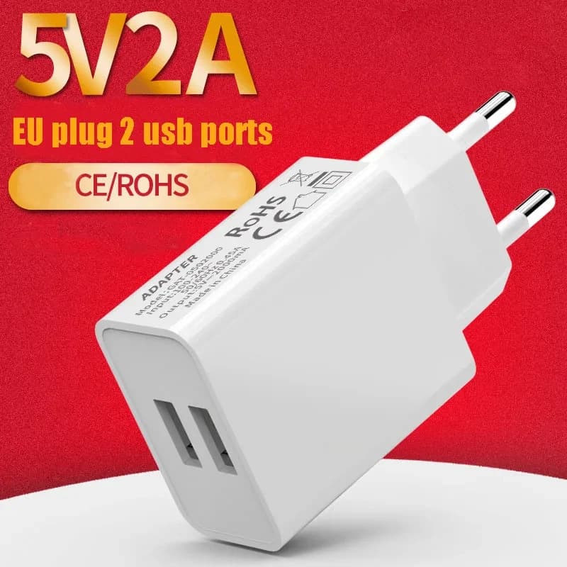 Caricatore da muro doppio USB da viaggio con spina europea universale a 2 pin 5V 2A ricarica rapida per iPhone 6 7 8 Plus XS Max XR adattatore CA per telefono cellulare