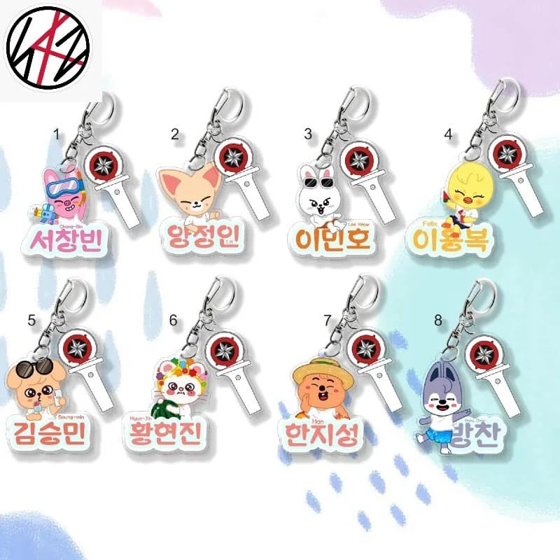 New Kpop Stray Kids cartoon figurine acrylic keychain pendant,DO IT,Bang Chan,SKZOO EVERYWHERE ALL AROUND THE WORLD,POP-UP STORE