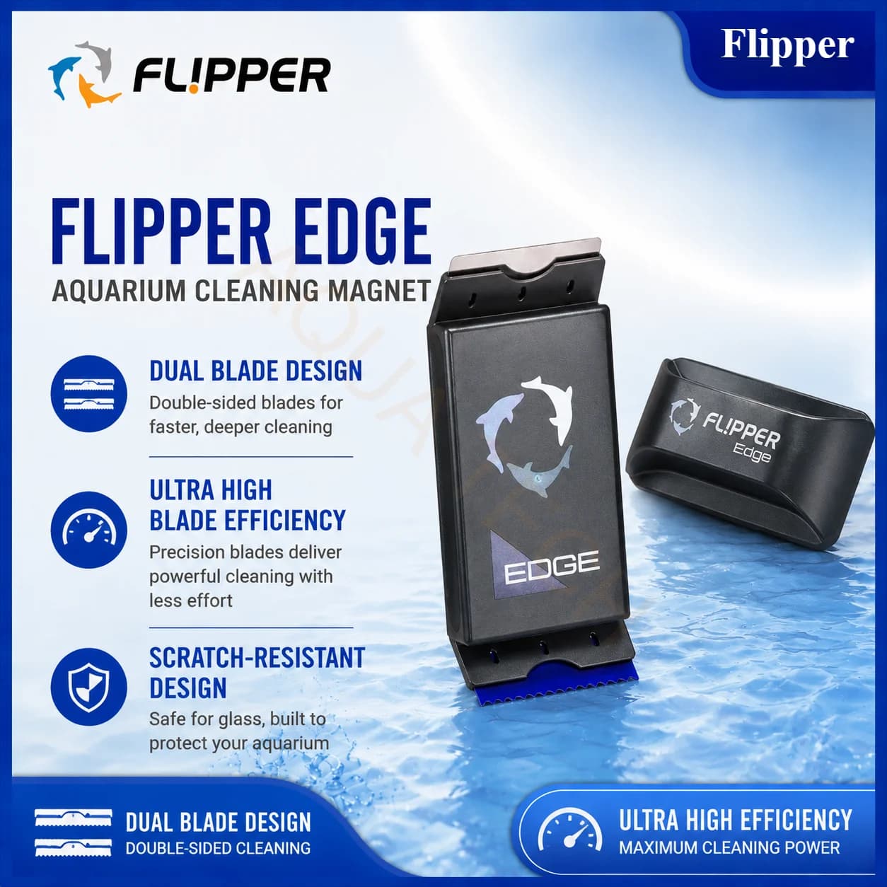 Flipper Edge Standard Max 2 in 1 Algae Detergent for Acrylic Floating Magnetic Glass Aquarium with Double Blades