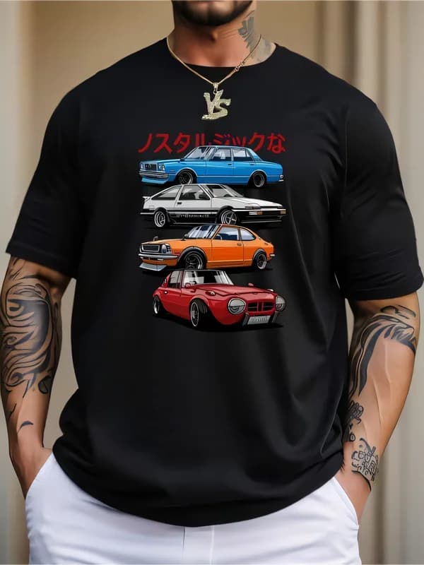 Vintage Japanese Sports Car Graphic T-Shirt Retro 80s JDM Aesthetic Nostalgic Car Enthusiast Streetwear Cotton Short Sleeve Tee Top