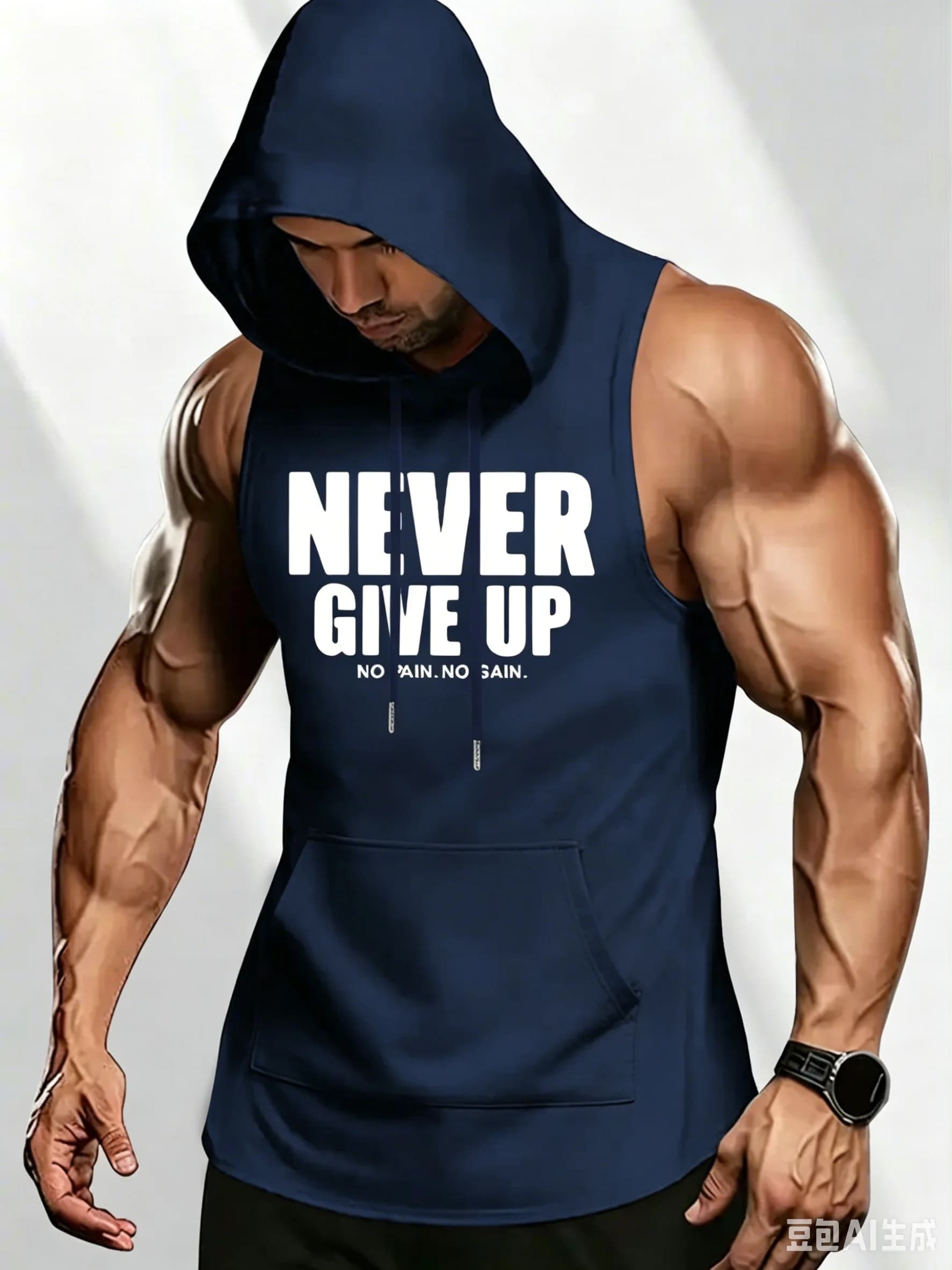 Men's Old School Gym Print Sleeveless Hoodie Tank Top - Bodybuilding Workout Hooded Vest, Breathable Muscle Fitness T-shirt for