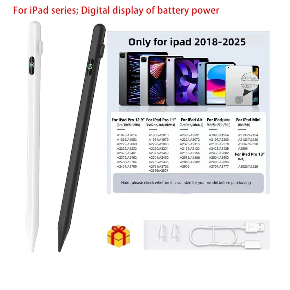 Nuovo Stilo Dedicato 2026 per Apple iPad AIR, MINI 6/7/8, iPad A16, iPad 10, iPad Pro - Stilo con Display Batteria per Scrittura e Disegno