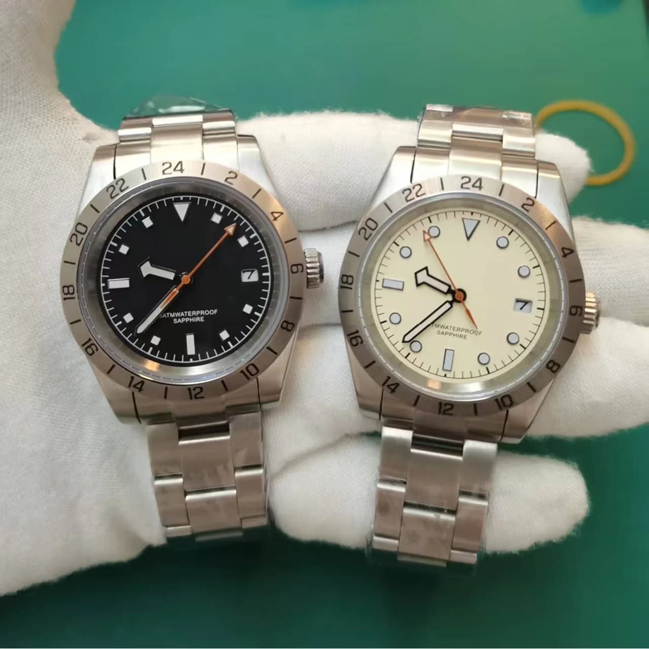 Quartz analog watch with sapphire, stainless steel, Japanese quartz movement, three needle calendar wristwatch