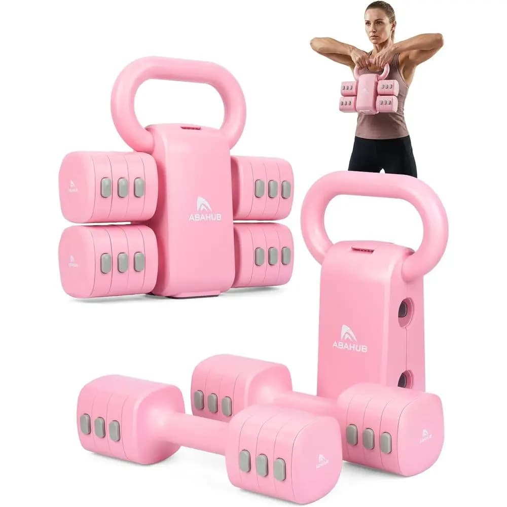 Set di manubri regolabili 4-in-1 con convertitore per impugnatura kettlebell per donne