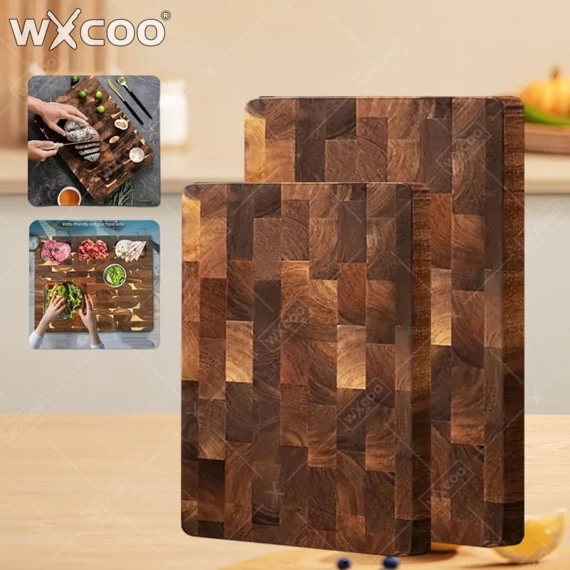 WXCOO Tagliere in Legno Massello di Acacia a Scacchiera Spessore Extra, Doppio Lato, per Verdura, Frutta e Cucina