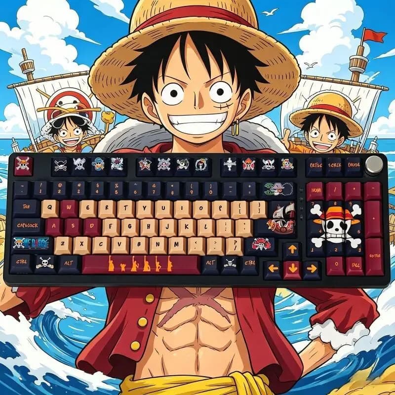 Set di Tasti BANDAI One Piece Monkey D. Luffy, PBT con Sublimazione a Colori, Tema Personalizzato per Tastiera Meccanica da Gaming e Ufficio, Design Originale e alla Moda