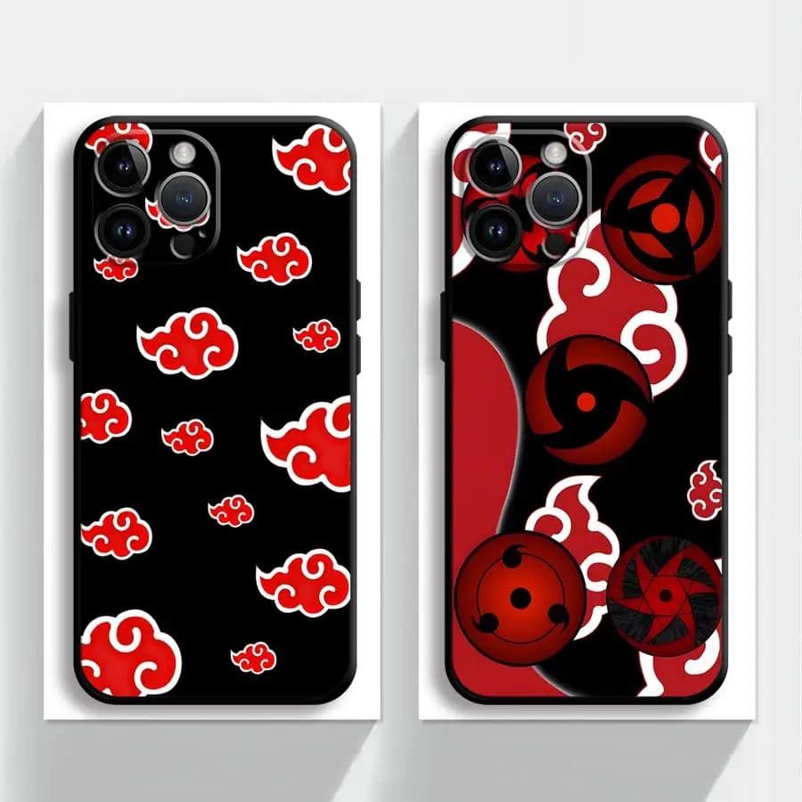 Case for iPhone 13 12 11 Pro Max XR 7 8 15 16 14 Plus XS Max Black Soft Phone Cover Akatsuki Cool Cloud