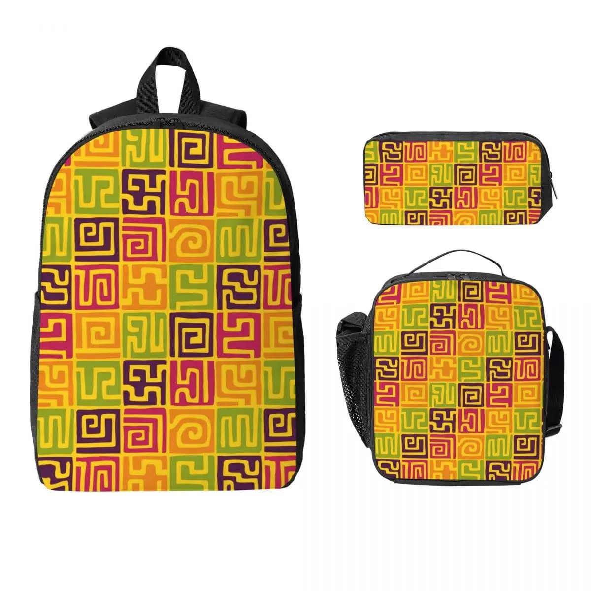 African Kuba Fabric Backpack Student Boys Girls BookBag School Bag Computer Shoulder Bags 3ps Insulated Lunch Bag Pencil Case