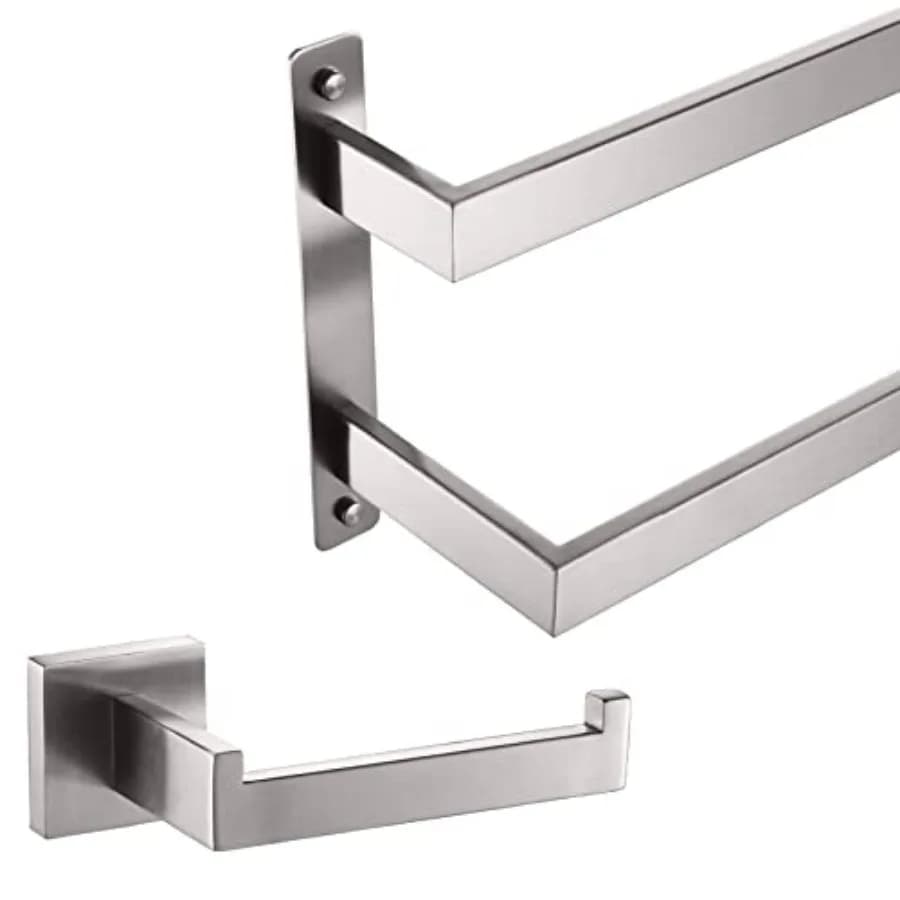 Portasciugamani da bagno a 2 livelli da 24 pollici, a forma di scala, con porta rotolo di carta igienica, nichel spazzolato