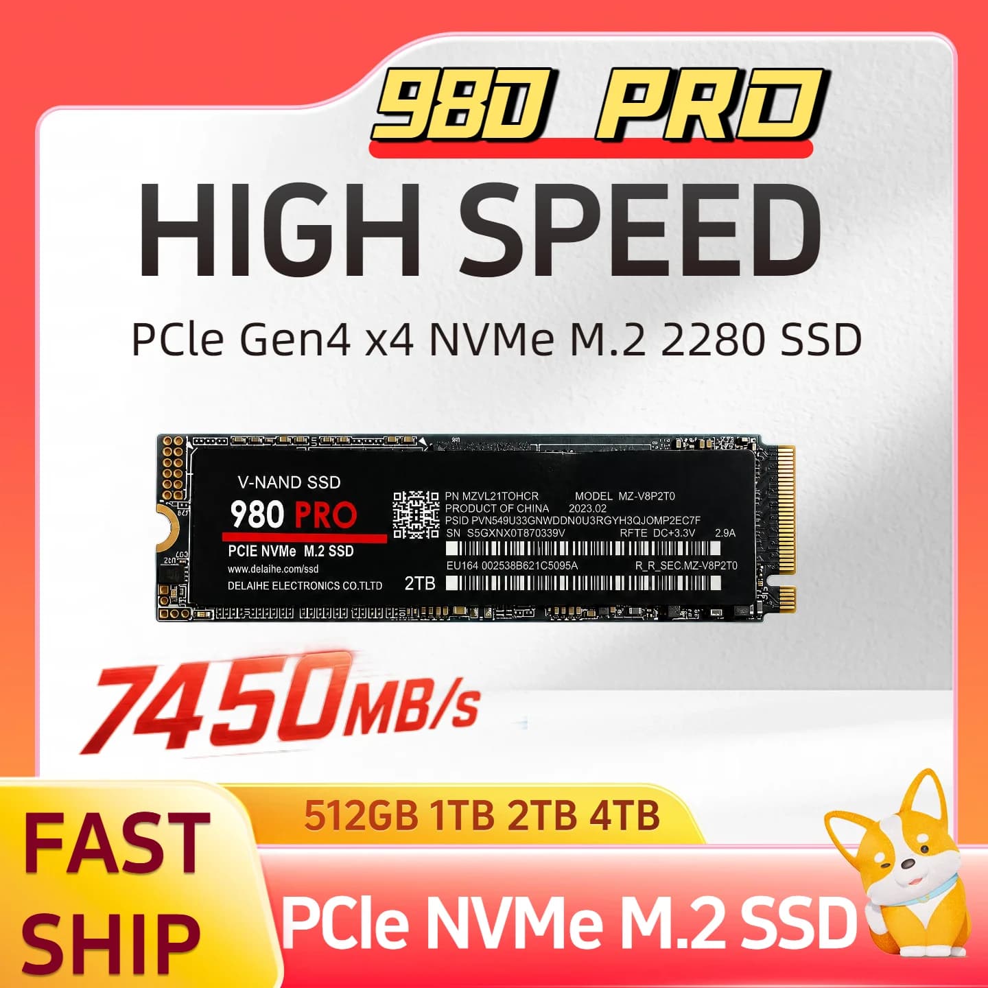 Brand+】New 980Pro for Laptop Desktop PC SSD Internal Solid State Drive M.2 NGFF PCIe 4.0 High Speed Up to 7450MB/s