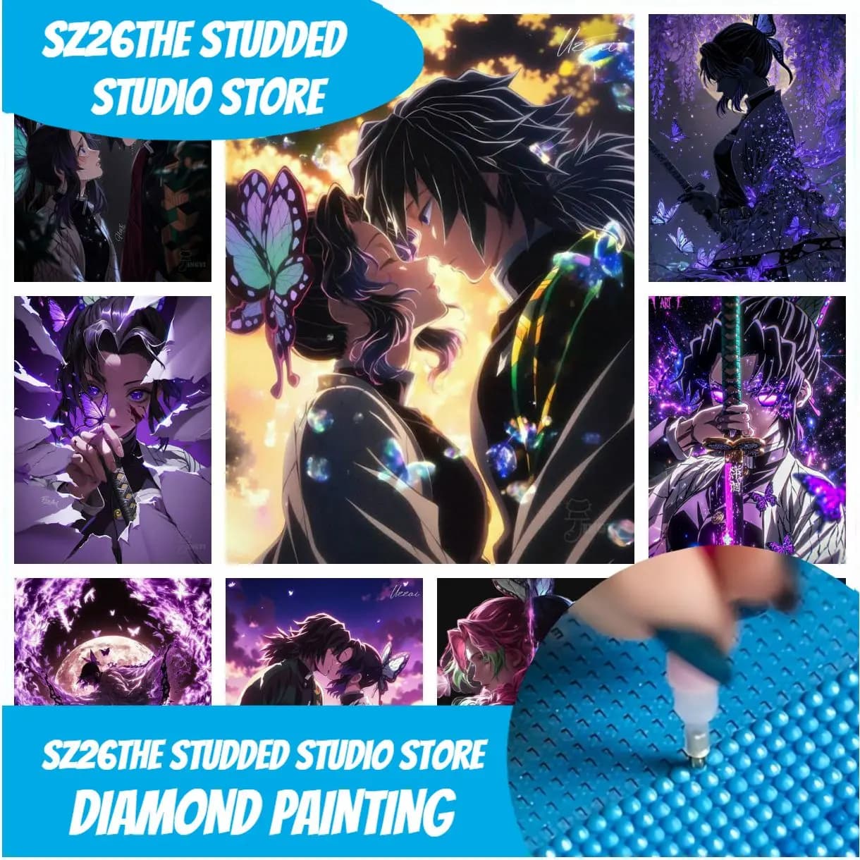 Kit di Pittura Diamante Sz26 Demon Slayer: Castello Infinito, Yoshiyuki Tomioka, Farfalla Ninja, Punto Croce, Mosaico Decorativo