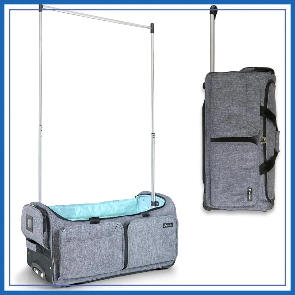Borsa da ballo pieghevole da 28 pollici con ruote e porta abiti, valigia da viaggio con ruote per conservare abiti, grigia