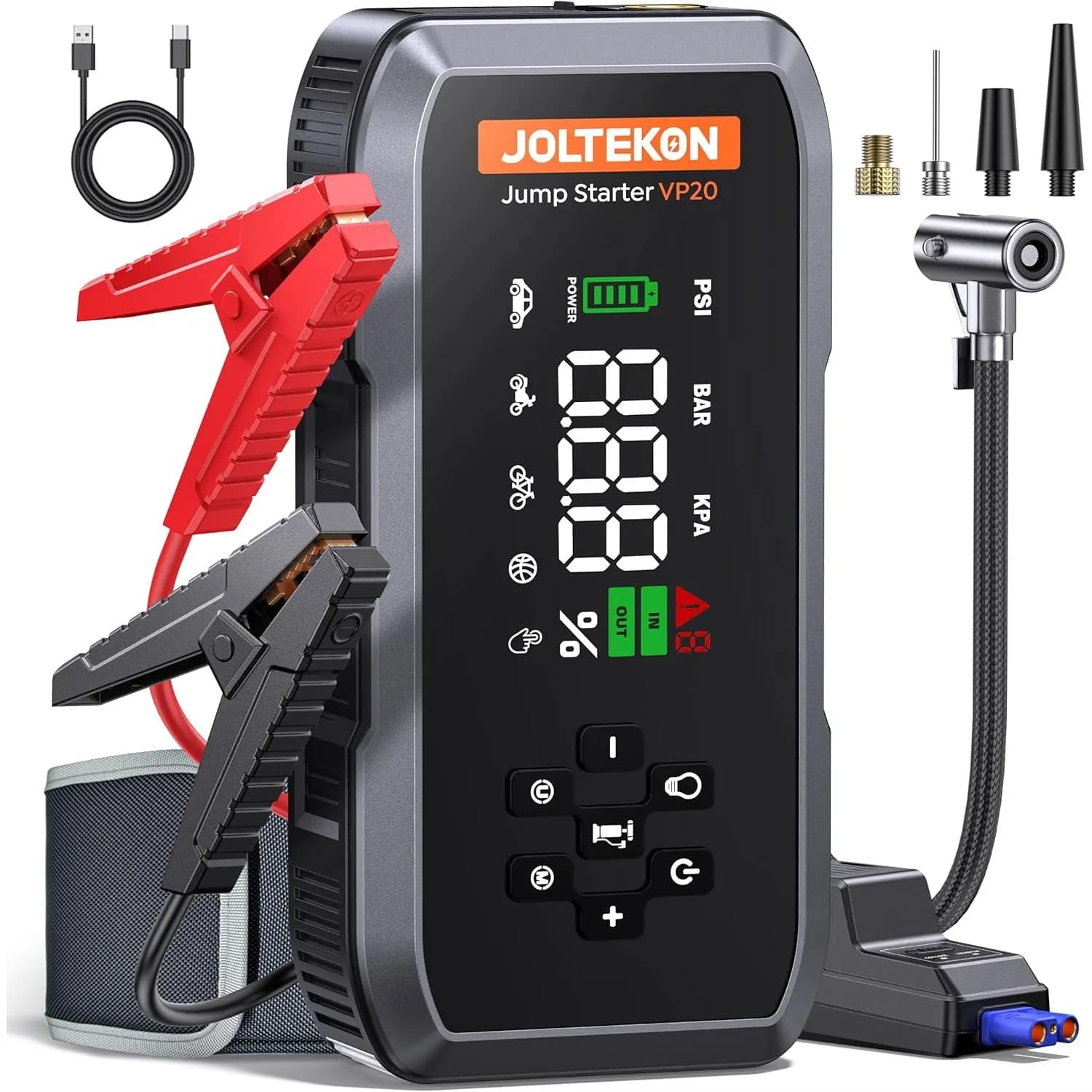 Avviatore d'Emergenza per Auto 4500A con Compressore d'Aria, Pompa con Pausa Automatica 150PSI, Jump Starter 12V per Motori a Benzina 9L/Diesel 8L