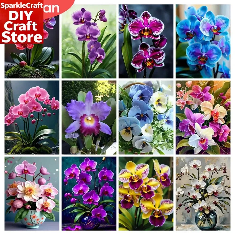 Quadro 5D con mosaico di diamanti, orchidea, pittura floreale con diamanti quadrati e rotondi, decorazione per la casa, immagine di strass fatti a mano