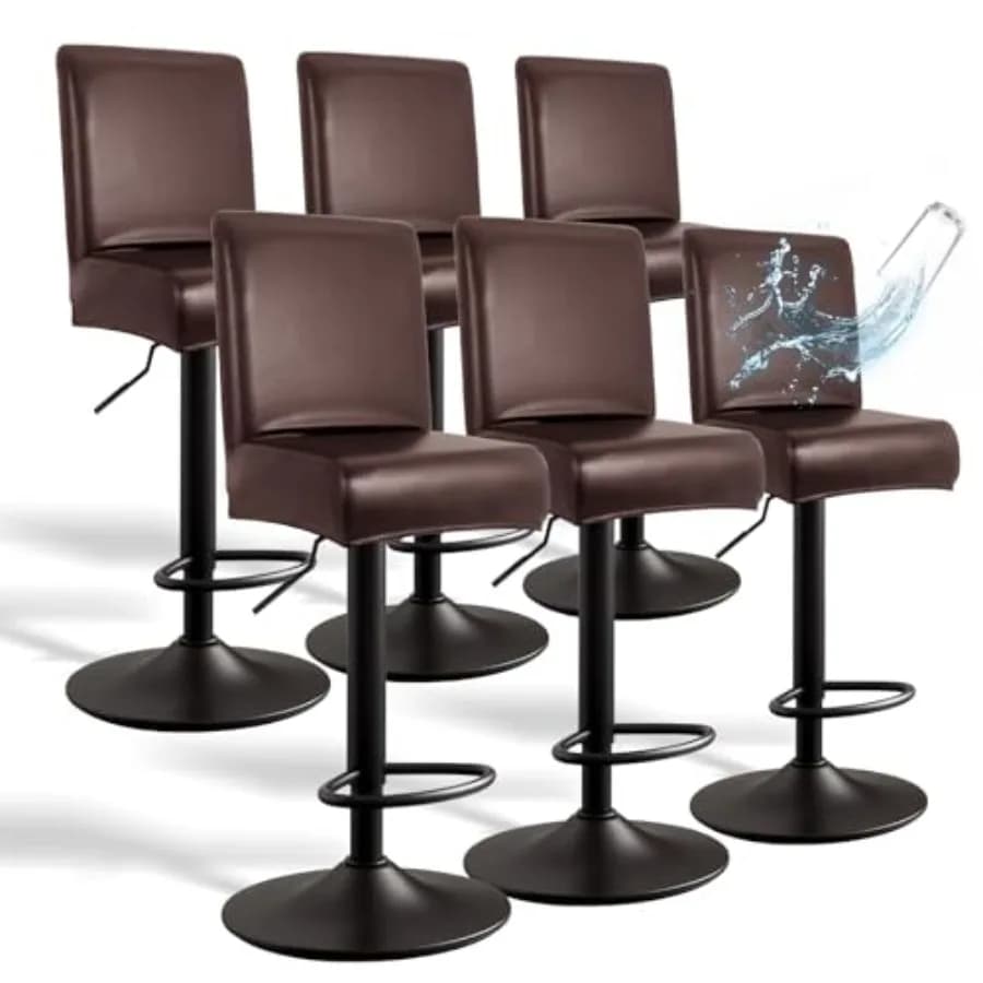 Coperture per Sgabelli da Bar in Pelle PU con Schienale, Confezione da 6 Coperture Elasticizzate Impermeabili Lavabili e Confortevoli per Sgabelli da Bar