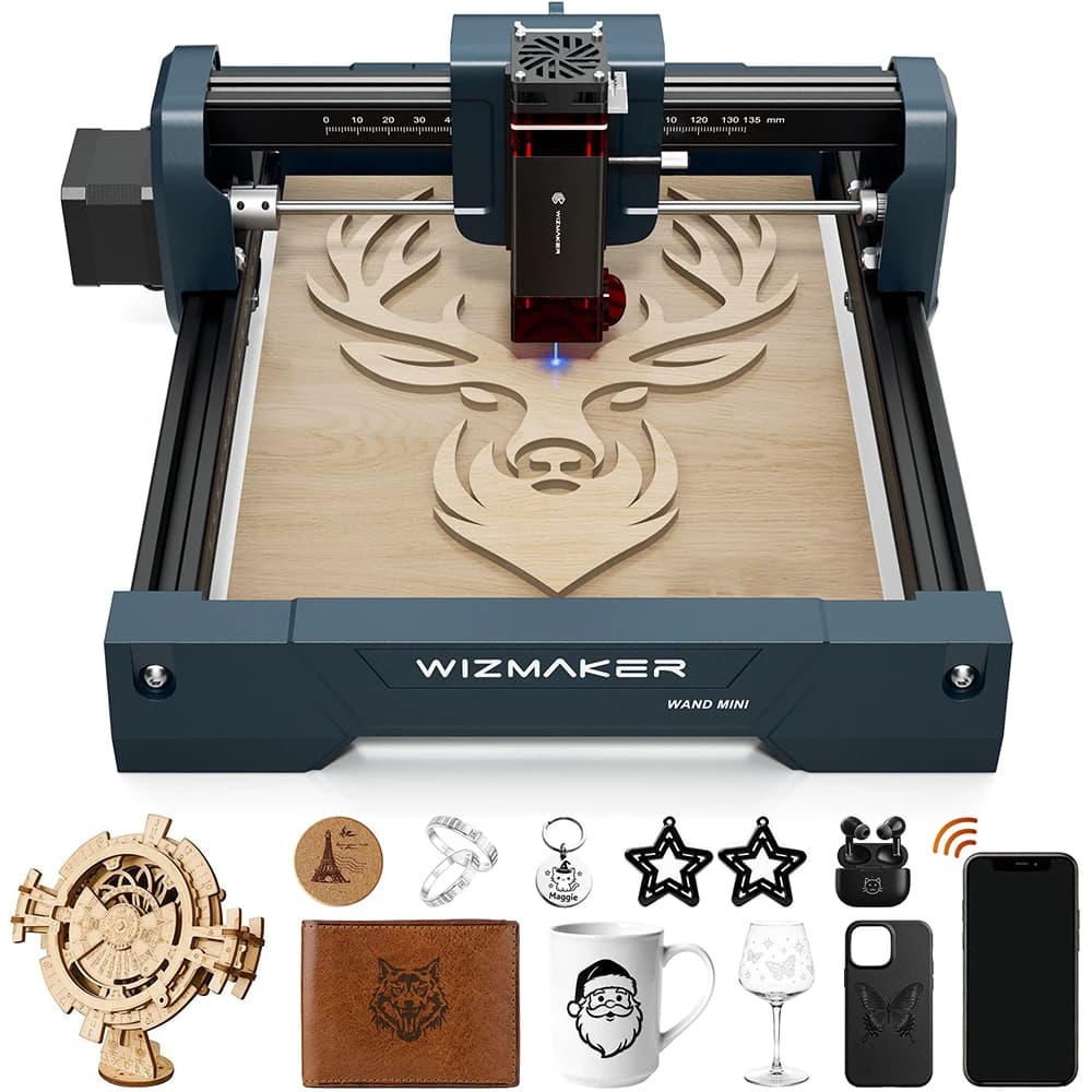 WIZMAKER WAND Mini Laser Engraving Machine Portable 2.5W 3.5W 7W 12W, Laser Cutting and Engraving Machine Fai-da-Te, Working Area 135*145mm