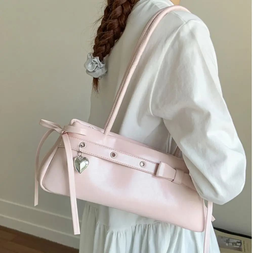 All-match Sweet French Stick Handbag Retro Bow Ribbon Underarm Bag Large Capacity French Armpit Bag Daily