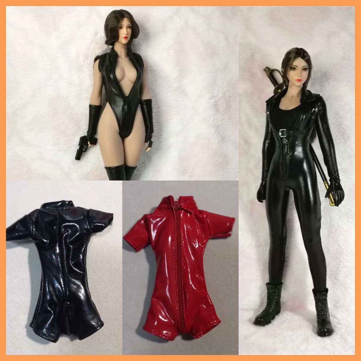 DMTOYS 1/6 Scale Sexy Zipper Jumpsuit Female Motorcycle Agents Tight Leather Jumpsuit For 12" tbl PH Action Figure Body