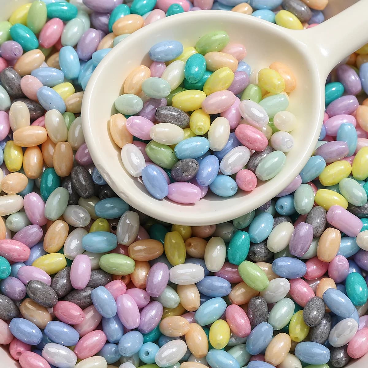 52pcs 4x7mm High Quality Glass Solid Color Cream Baked Paint Rice Beads DIY Handmade Necklace Bracelet Material Accessories