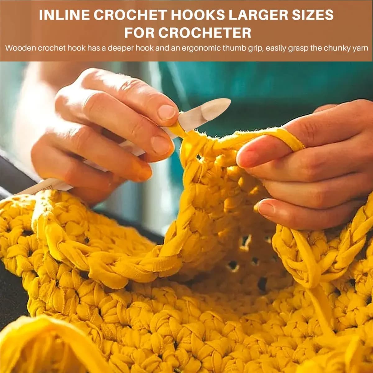 [Greatitem]Large Crochet Hooks 15mm 20mm 25mm 30mm Wooden Crochet Hook Set for Chunky Yarn, Crocheting Huge Crochet Hooks