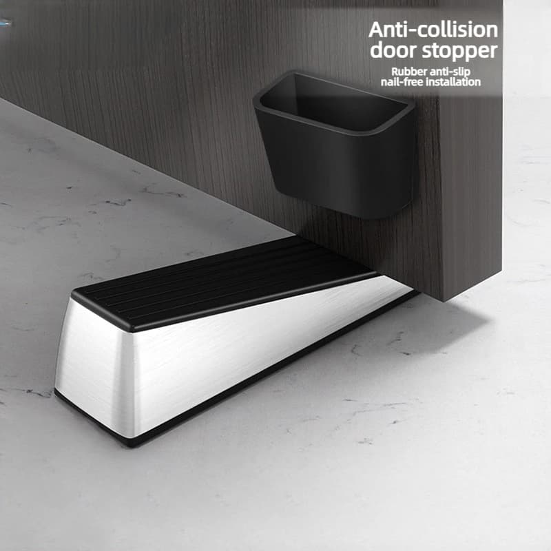 Zinc Alloy No-drill Door Stopper, Rubber Anti-collision Door Holder, Removable Door Wedge For Wooden/glass Doors