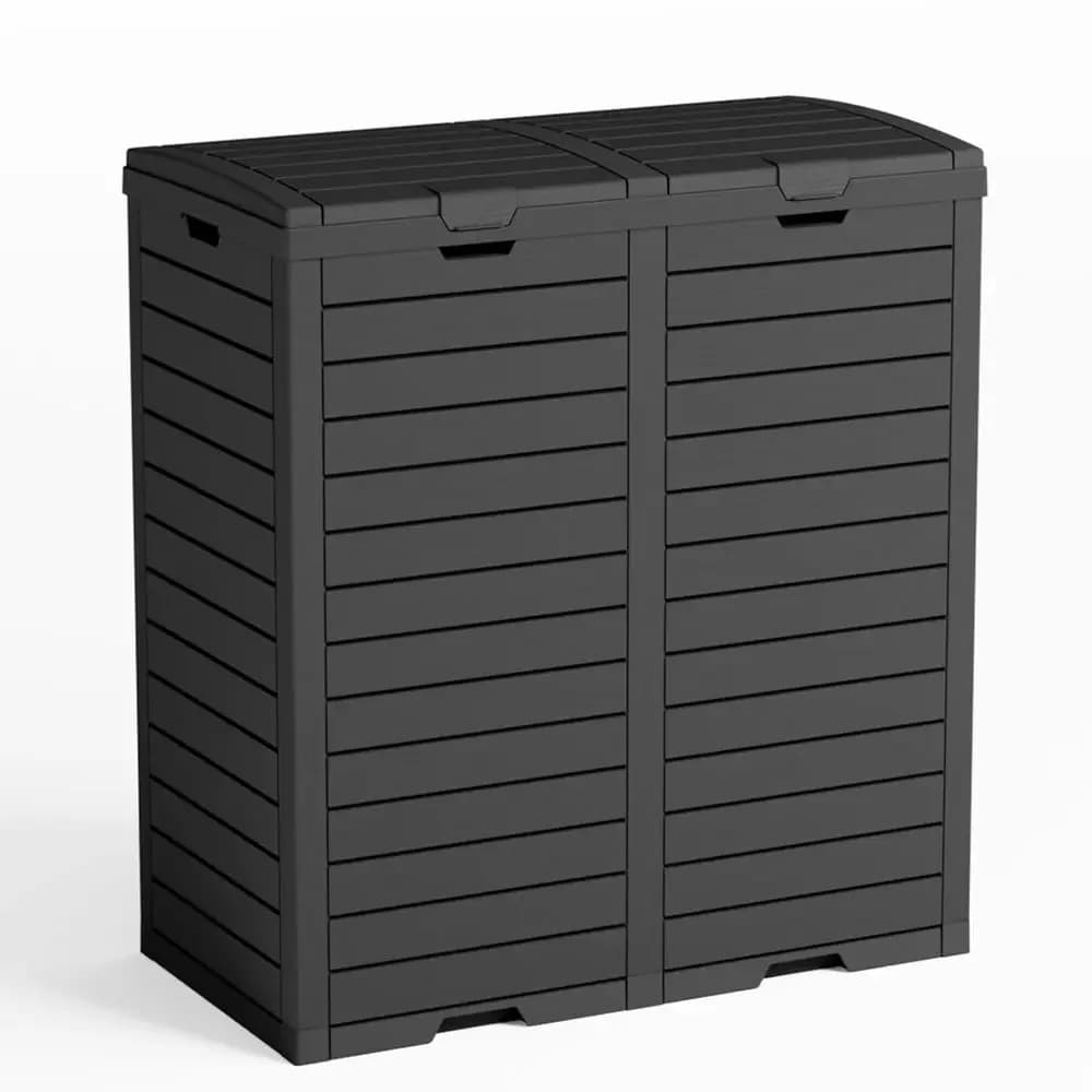 Cestino per rifiuti da esterno resistente da 62 galloni con coperchio a gradini, vassoio raccogligocce e resina impermeabile per patio, cucina e ufficio (Nero)