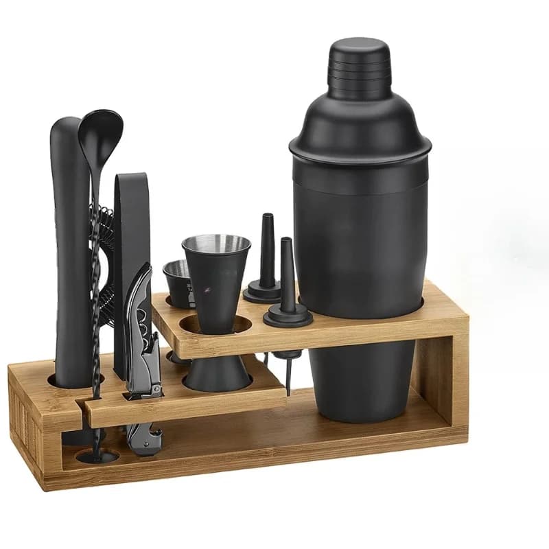 Set da cocktail shaker con supporto in legno per accessori da bar, kit da bar, elettrodomestici in acciaio inossidabile all'ingrosso
