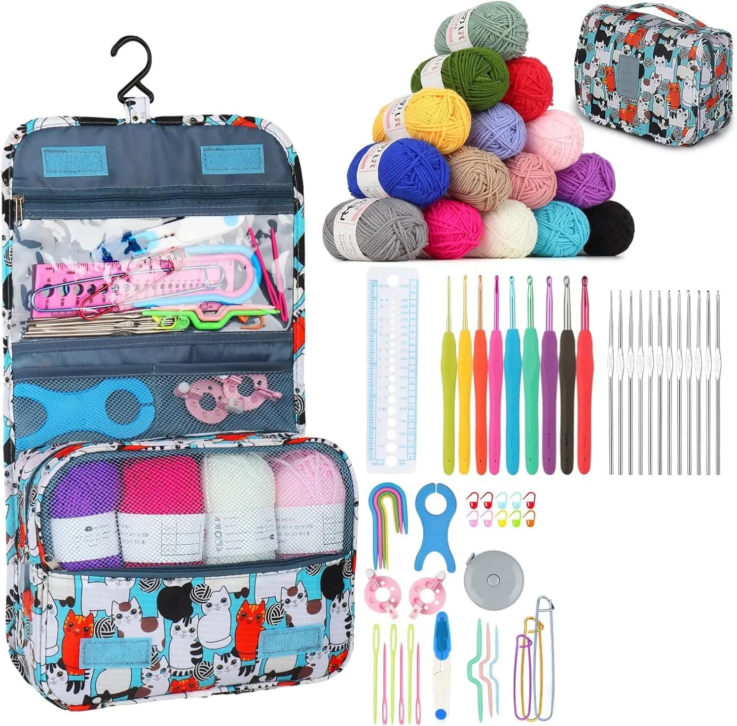Kit Uncinetto per Principianti da 69 Pezzi con Borsa da Viaggio, Set per Imparare l'Uncinetto Include Uncinetti, Filati e Accessori
