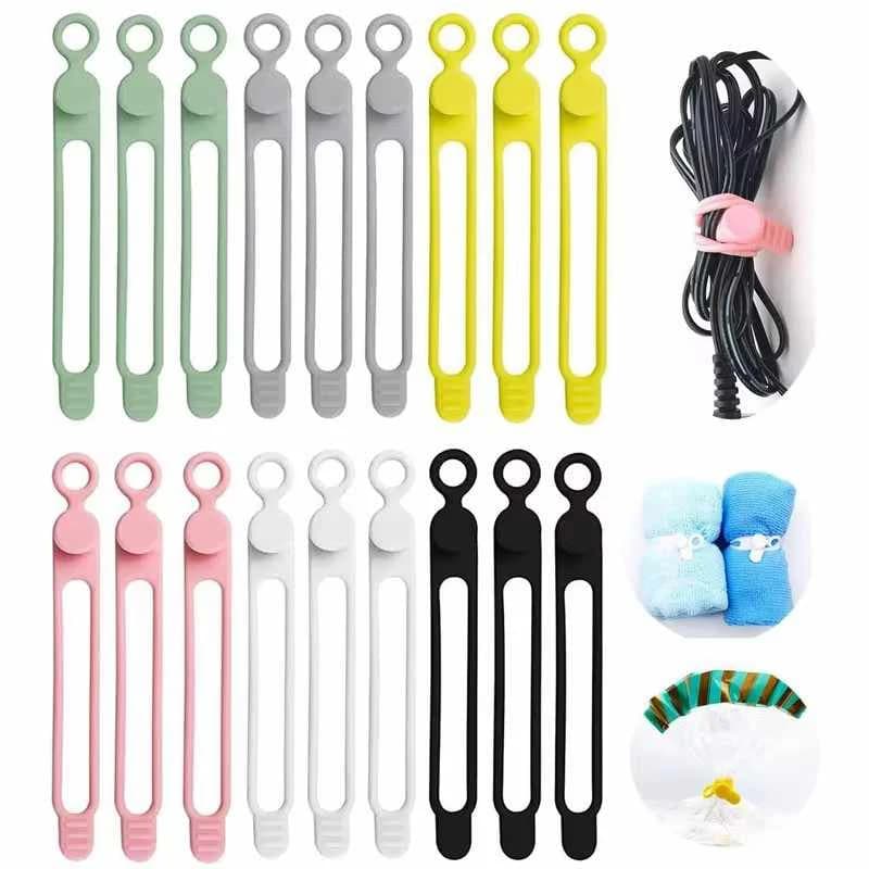 Organizzatore di cavi in silicone regolabile da 25 pezzi Fascetta di stoccaggio datacabile Avvolgicavo per cuffie Supporto per cavo in nastro di gomma morbida anti-perdita