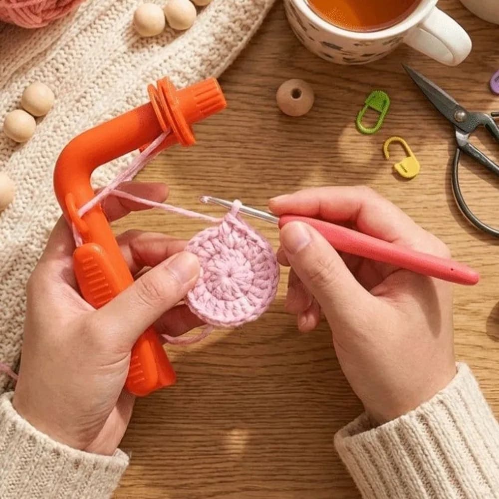 Supporto per Uncinetto 3-in-1 in Plastica, Strumento Assistente per Uncinetto con Impugnatura Ergonomica, per Progetti Fai-da-Te