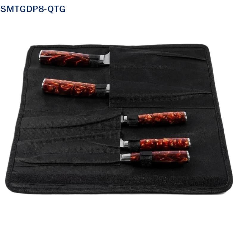Black Chef Knife Roll Bag 5 Pockets Carry Case Portable Oxford Kitchen Cooking Knives Storage Bags Durable Knife Carrying Punch